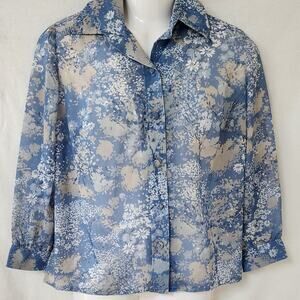 Hal Ferman Vintage Blue, White and Gray Floral Pattern Women's Size 18 1/2
